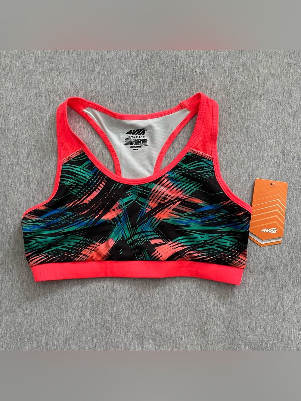 Avia Girls Size XL 14-16 Fiery Coral Racerback Remix Sports Bra NWT